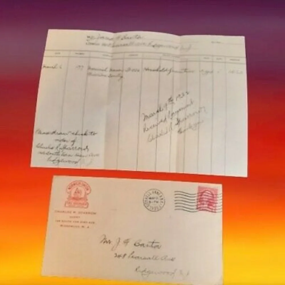 Vtg 1932 NORWICH UNION FIRE INSURANCE Envelope Cover & Invoice Ephemera NJ